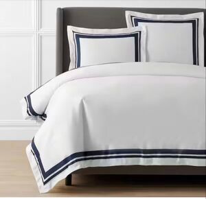 Company Store Legends Hotel Supima Double Border Navy Duvet Cover- NWT, TWIN/TXL